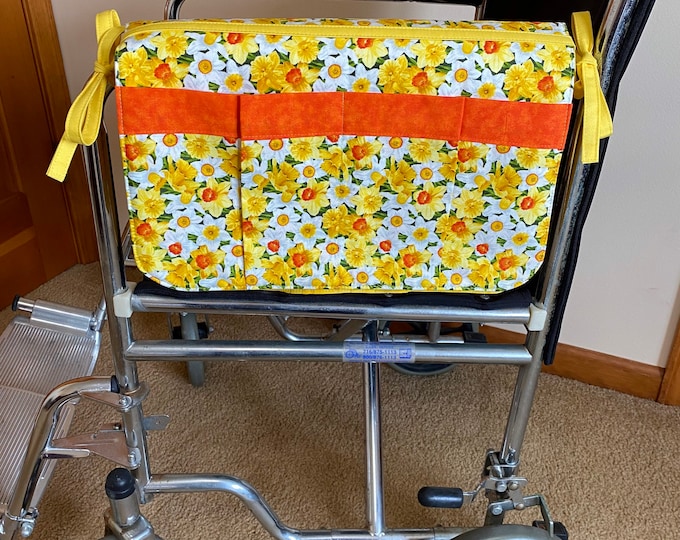 Walker bag or wheelchair carryall bag/yellow daffodils fabric