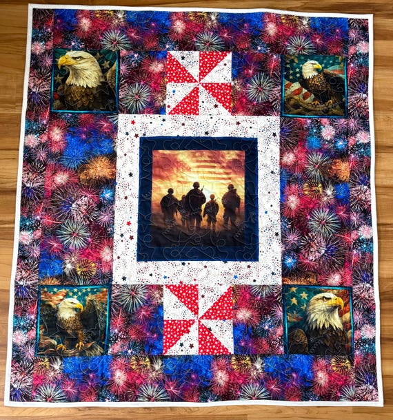 American honor rare find completed custom designed quilt  43” x 48”