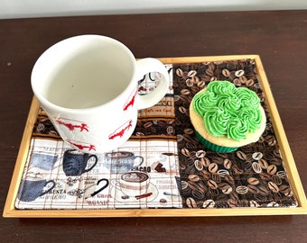 Coffee time 3 different finishes/ small tray 8” x 11” / just in time for any holidays / wrap with a coffee mug and gift card