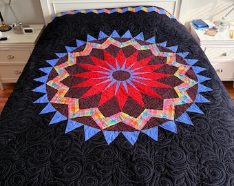 Quilt, Cotton Fabric, 86” x 86” Queen Size, Handmade