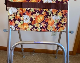 Walker bag or wheelchair carryall bag; fall pumpkins fabric
