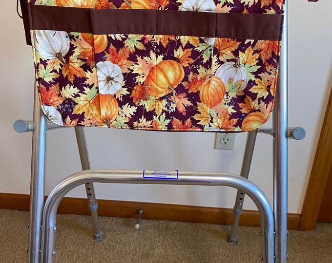 Walker bag or wheelchair carryall bag; fall pumpkins fabric