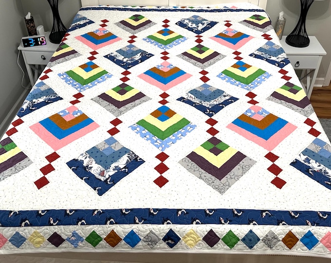 Homemade sharks and butterflies custom quilt 86” x 88”with custom quilting patterns / ONLY ONE
