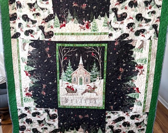 Believe in the magic of Christmas 74” x 80” patterns of holly and swirls embroidery