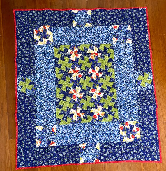 Blueberry picnic 58” x 65” custom homemade quilt