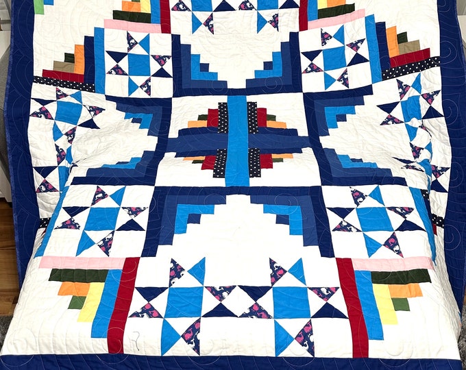 Homemade custom quilt 82” x 82” with custom quilting patterns / ONLY ONE