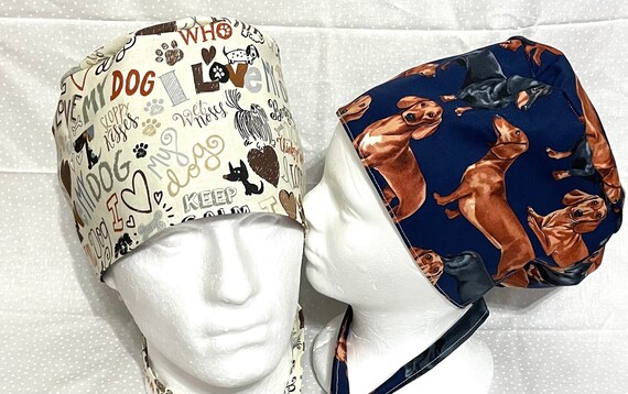 Surgical / Scrub cap 2 different themed / unisex / reversible with buttons extra