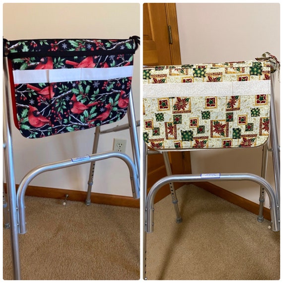 Walkers or wheelchair carryall bags. Choose from 2 Christmas fabrics