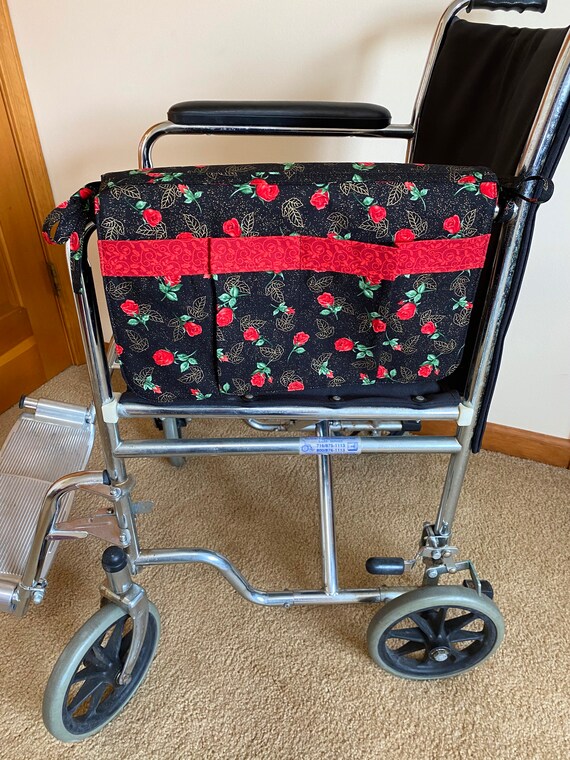 walkers or wheelchair carryall bag/red roses on black background
