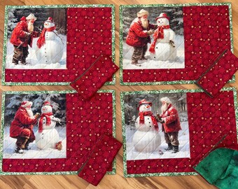 Winter / Christmas Placemats 15” x 20” with Napkins 16”, Set of 4