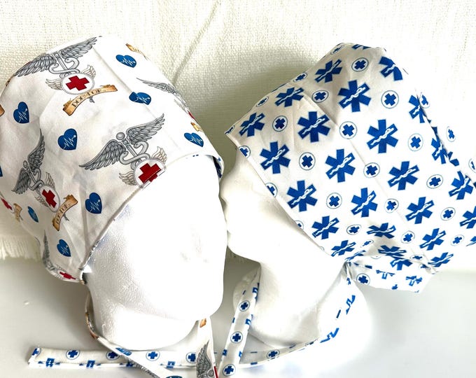 Surgical / Scrub caps /reversible 2 different patterns / set of 10 caps