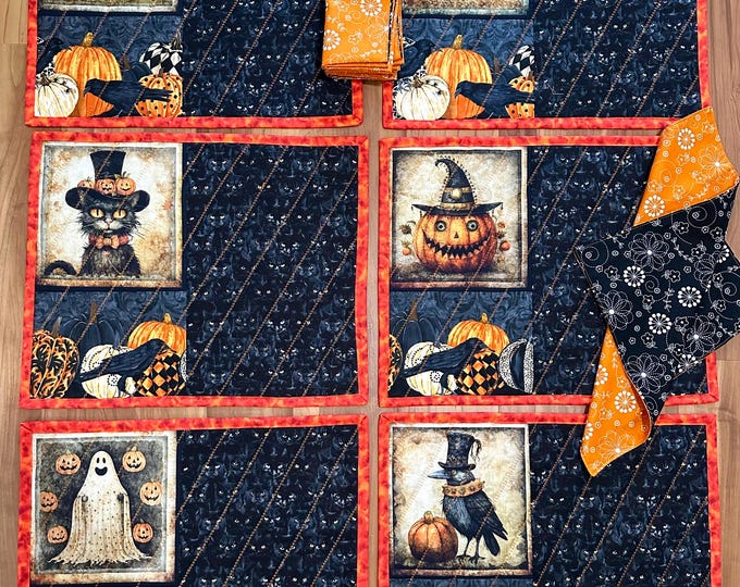 Halloween Placemats & Napkins Set: Extra Large, Stitched Table Decor