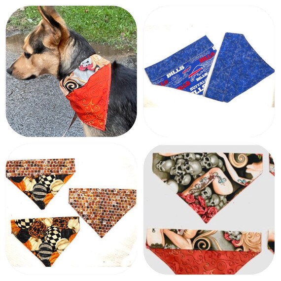 Dog bandanna fits over collar so cute… sizes vary