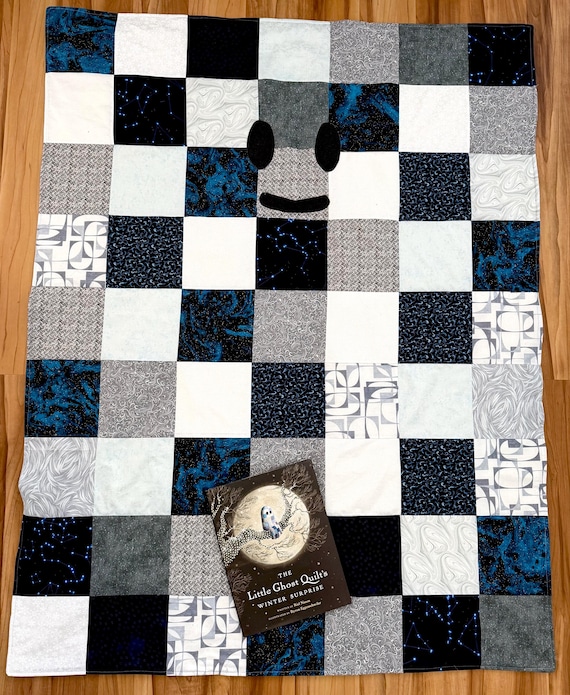 Christmas ghost / fall 43” x 56”  homemade quilt with flannel back and Book!