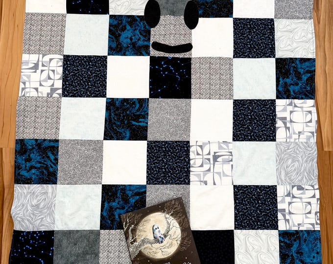 Christmas ghost / fall 43” x 56”  homemade quilt with flannel back and Book!