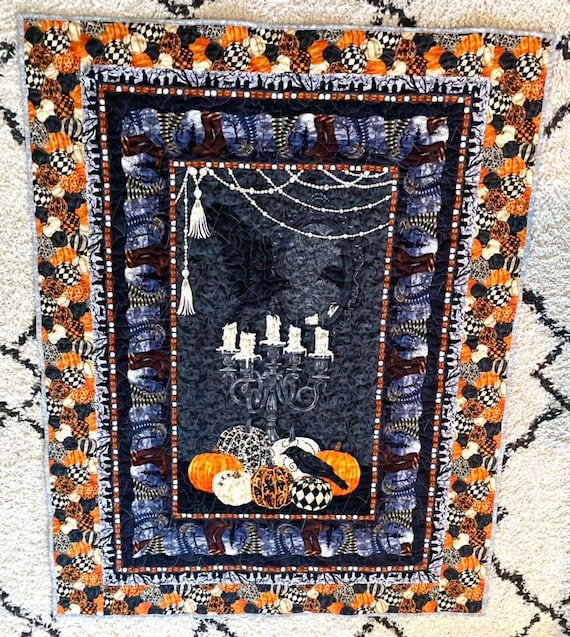 Halloween Bats and pumpkins 54”x 68” lightweight homemade quilted blanket