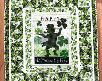 Homemade quilt St. Patrick’s Day “Gnome Lucky” one of a kind designed quilt 52” x 65”