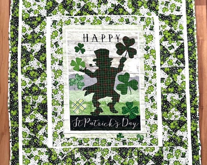 Homemade quilt St. Patrick’s Day “Gnome Lucky” one of a kind designed quilt 52” x 65”