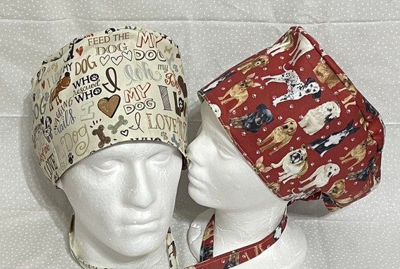 Surgical / Scrub cap 2 different themed / unisex / reversible with buttons extra