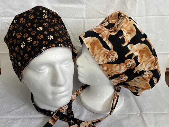 Surgical / Scrub cap 2 different themed / unisex / reversible with buttons extra