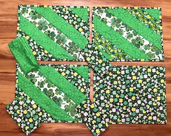 Saint Patricks Placemats and Napkins Set: Quilted Table Linens with 4 placemats and 4 napkins