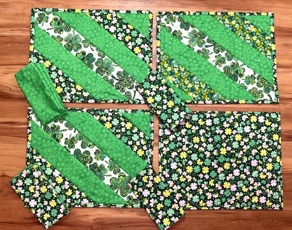 Saint Patricks Placemats and Napkins Set: Quilted Table Linens with 4 placemats and 4 napkins