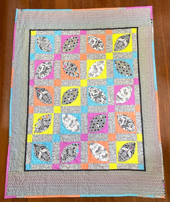 Homemade quilt “Hide in colors” one of a kind designed quilt 51” x 66”