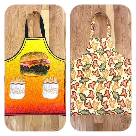 Aprons / Hamburger / reversible kitchen help, fall festivities, picnic, lunch help