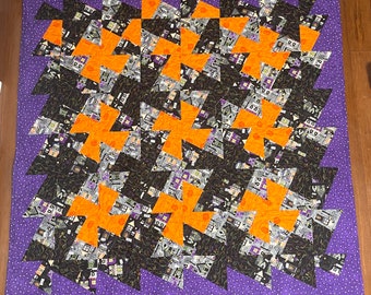 Halloween Twisters and pumpkins 60” x 60” lightweight homemade quilted blanket