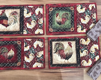 Chicken Placemats for everyday 11” x 18” Set of 4 and 4 double sided matching napkins