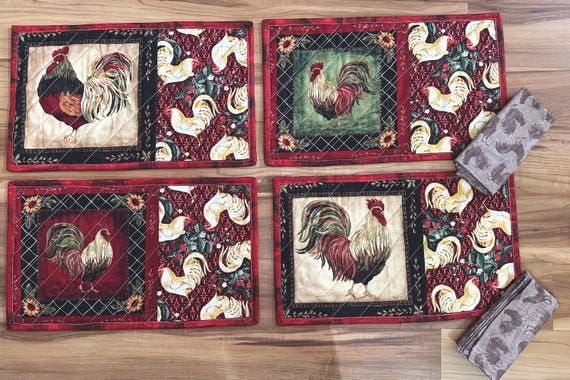 Chicken Placemats & Napkins Set: Quilted Table Linens
