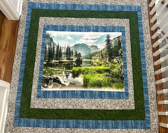 Hiking and beauty rare find completed custom designed quilt  64” x 68”