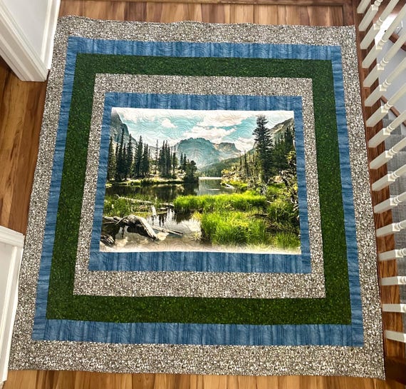 Hiking and beauty rare find completed custom designed quilt  64” x 68”