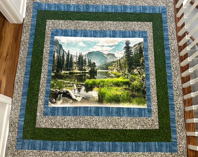 Hiking and beauty rare find completed custom designed quilt  64” x 68”