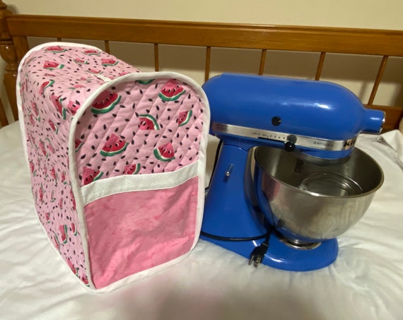 Handmade mixer cover, reversible double sided quilted fabric, pockets on one side