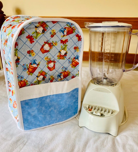 Handmade, one of a kind blender cover, reversible double sided quilted fabric with pockets on one side