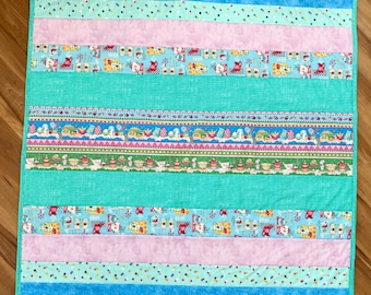 Let’s bake (teal) lap or Baby Quilt: Cotton Play Blanket, (42”x 49”)