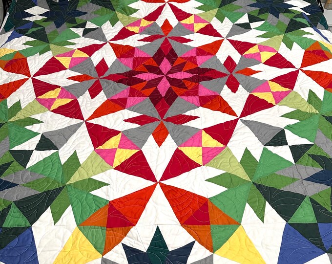 Homemade custom quilt 84” x 84”with custom quilting patterns / ONLY ONE