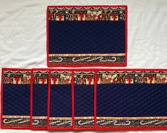 Holiday placemats decorated with candy canes and gingerbread