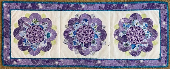 38 by 15 inches. Reversible table runner