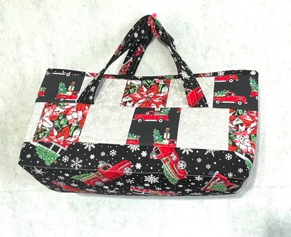 Christmas red truck shopping bag paddled 10” x 12” x 18”
