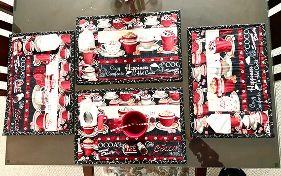 Hot Cocoa placemats Set of 4 or set of 8 — 12” x 18”