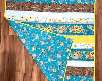 Bicycle Baby quilt, picnic, car rides/ plane trips or play blanket.  measures 44” by 54”