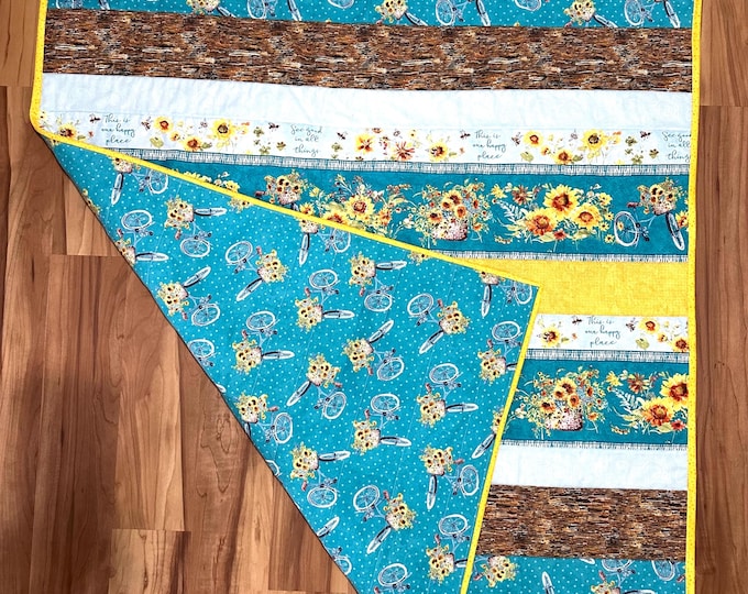 Bicycle Baby quilt, picnic, car rides/ plane trips or play blanket.  measures 44” by 54”