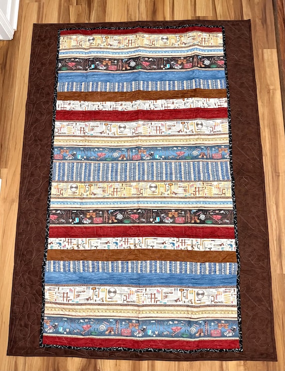 Tool time quilt 51” x 72” with custom tool quilting patterns