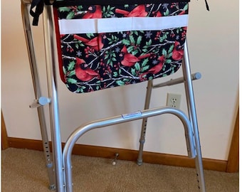 Walker bag or wheelchair carryall bags. Choose from 2 Christmas fabrics