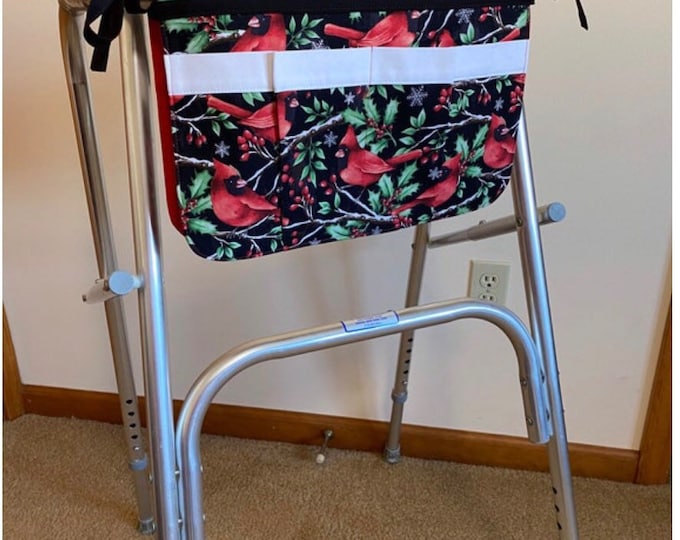 Walker bag or wheelchair carryall bags. Choose from 2 Christmas fabrics