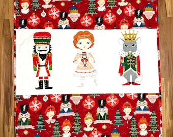 Nutcracker quilt 40” x 52 lightweight homemade quilted blanket with flannel back