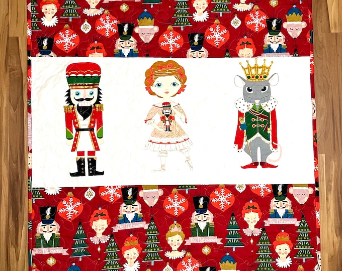 Nutcracker quilt 40” x 52 lightweight homemade quilted blanket with flannel back
