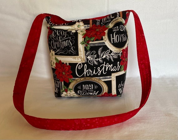 Christmas Holiday messenger bag/ reversible, 11” by 11” with a 36” strap and a Velcro closure